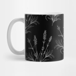 Lavender Line Art Black Background White Line Pattern Mug